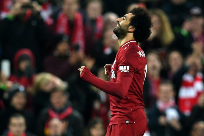 Mohamed Salah celebrates scoring for English Premier League leaders Liverpool. The Egyptian is favourite to win the 2018 African Player of the Year award.