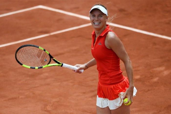 Denmark's Caroline Wozniacki celebrates after defeating Russia's Svetlana Kuznetsova, at the Roland Garros in Paris, on June 4, 2017