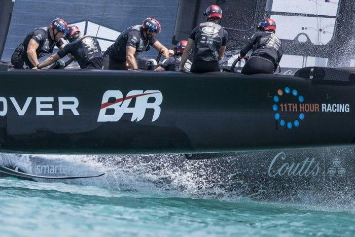 Land Rover BAR skippered by Ben Ainslie competes during the forth day of the Louis Vuitton Americas Cup Qualifiers on May 30, 2017 on Bermuda's Great Sound