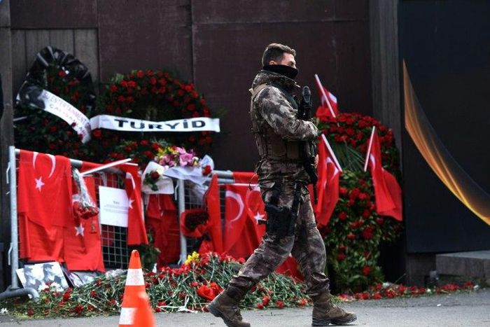 Turkish special forces police patrol in front of the Reina nightclub in Istanbul, where a gunman killed 39 people on New Year's night