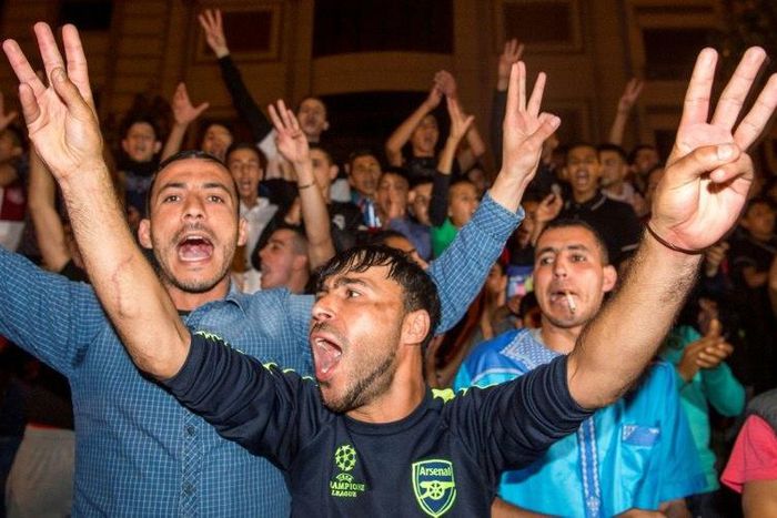Protestors chant during a demonstration against corruption, repression and unemployment in the northern city of al-Hoceima on May 28, 2017