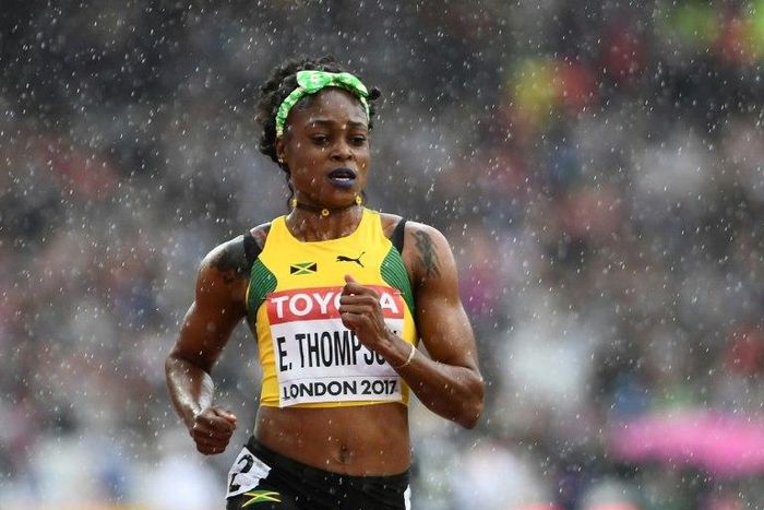 Jamaica's Elaine Thompson competes in the heats of the 100m event during the 2017 IAAF World Championships in London, on August 5