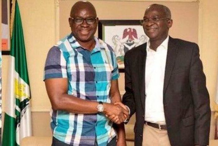 Ekiti State Governor, Ayo Fayose with Minister of Works, Power and Housing, Babatunde Fashola