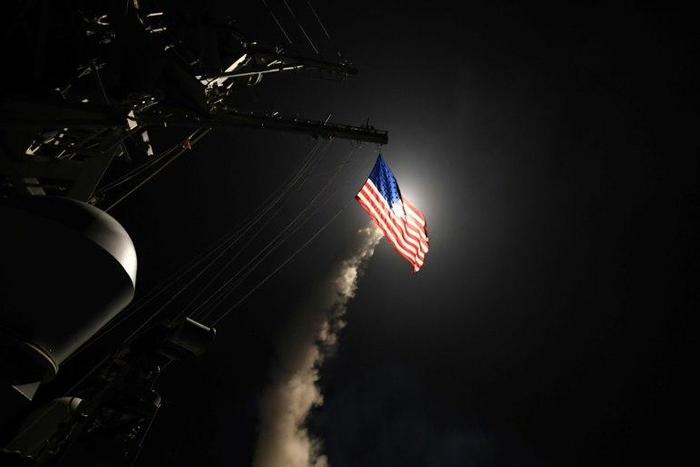 The USS Porter destroyer conducts strike operations against a Syrian airbase from the Mediterranean Sea on April 7, 2017