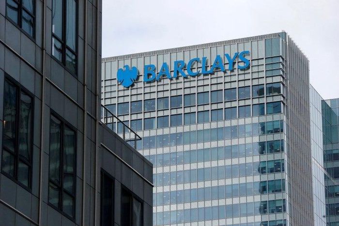 A Barclays bank office is seen at Canary Wharf in London, Britain May 19, 2015.  REUTERS/Suzanne Plunkett/File Photo