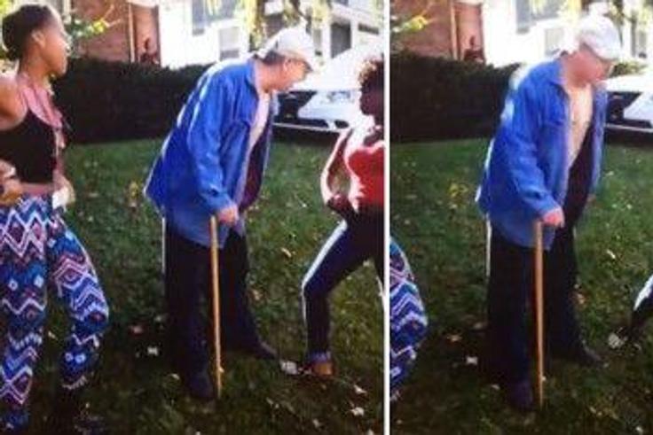 An image of two teenage girls before the assault on the  elderly man began.