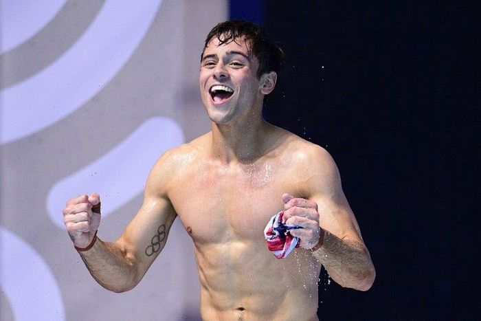 Great Britain's Tom Daley celebrates after winning the Men's 10m plaform final during the diving competition at the 2017 FINA World Championships in Budapest, on July 22, 2017