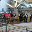 Firefighters take care of an individual on a stretcher inside Hamburg airport on February 12, 2017 in Hamburg, northern Germany, as emergency services evacuated the building after people reported respiratory ailments