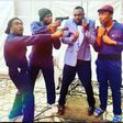 Odunlade Adekola on set with Frank Donga