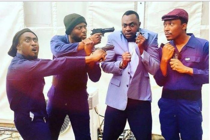 Odunlade Adekola on set with Frank Donga
