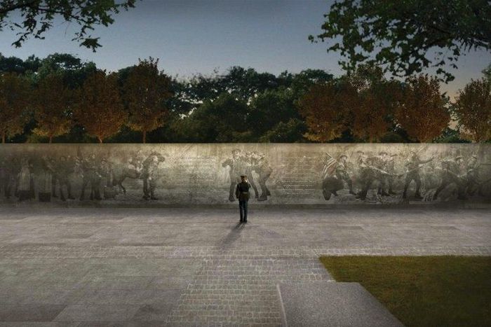 Artist rendition courtesy of US World War I Centennial Commission, of the design of the World War I Memorial titled “The Weight of Sacrifice" to be built in Washington DC