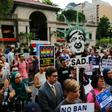 Protestors rally in New York against President Donald Trump's ban on travelers from six mostly Muslim countries ahead of its implementation late Thursday