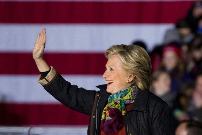 Democratic presidential candidate Hillary Clinton arrives for a rally in Philadelphia, Pennsylvania on October 22, 2016.