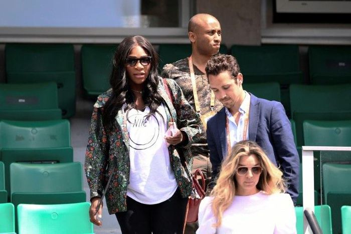 Serena Williams (L) leaves after attending her sister's match in May 2017