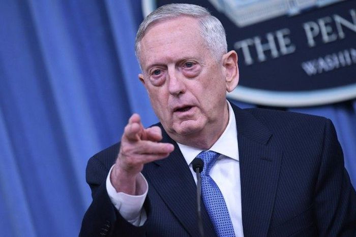 US Secretary of Defense James Mattis takes questions during a briefing at the Pentagon in Washington, DC on April 11, 2017