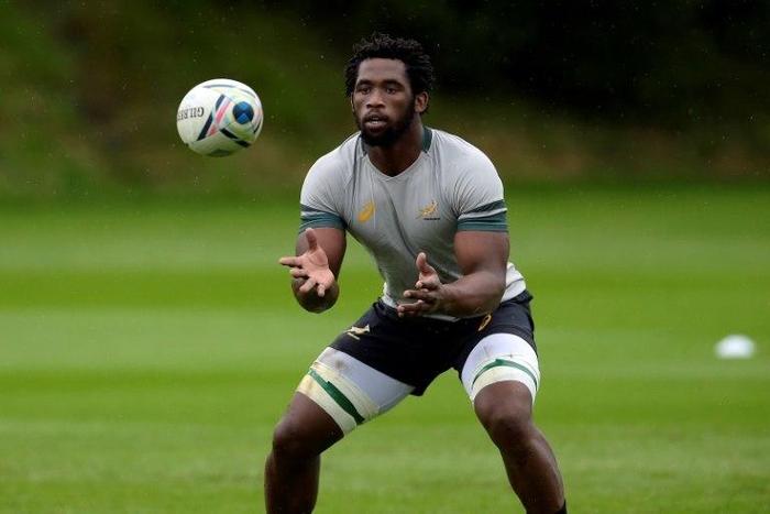 South Africa's back row Siya Kolisi takes part in a team training session at Eastbourne College in Eastbourne, England on September 16, 2015