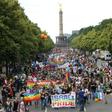 Gay parade in front of the Siegesaeule, or Victory Column, in Berlin on June 27, 2015