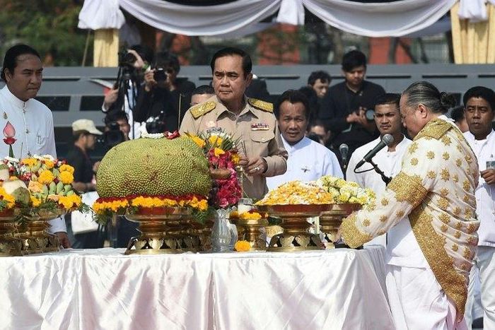 Prime Minister Prayut Chan-O-Cha leads a ceremony to mark the start of construction of the funeral pyre of Thailand's late king Bhumibol Adulyadej