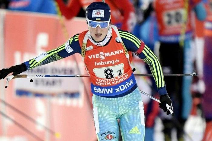 Olga Abramova (R) is seen at the IBU Biathlon World Cup at Kontiolahti, Finland, on March 12, 2017
