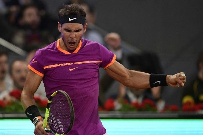 Rafael Nadal celebrates a point against David Goffin during their ATP Madrid Open quarter final match in Madrid, on May 12, 2017