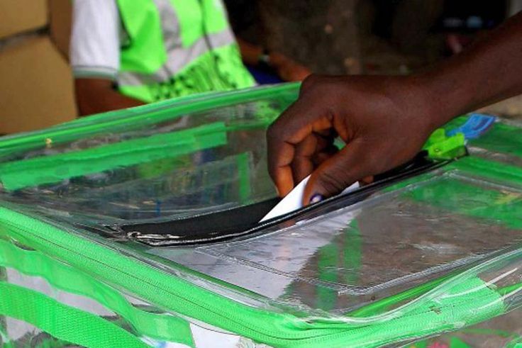 Ballot bag being used during an election