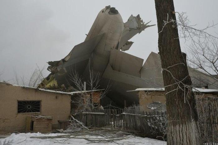 The wreckage of a Turkish cargo plane is seen after it crashed in the village of Dacha-Suu outside Bishkek, Kyrgyzstan, on January 16, 2017