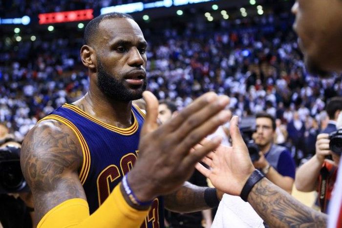 Lebron James of the Cleveland Cavaliers is congratulated following Game Four of the Eastern Conference semi-finals during the 2017 NBA Playoffs, at Air Canada Centre in Toronto, on May 7