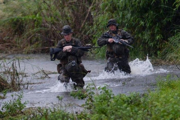US Marines take part in a joint training exercise with Philippine soldiers in San Antonio town, Zambales province, on October 7, 2016
