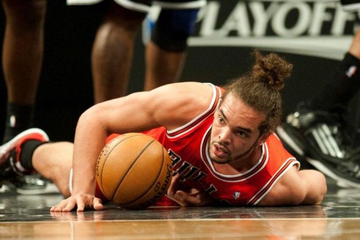 Joakim Noah, then of the Chicago Bulls, pictured during game one of their first round NBA playoff game against the Brooklyn Nets in New York, on April 20, 2013