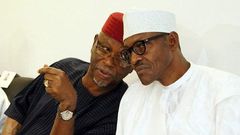 All Progressives Congress (APC) Chairman, John Oyegun (L) and President Buhari (R)