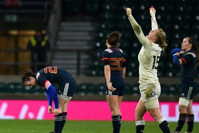 England's full-back Danielle Waterman (2nd R), pictured in February 2017, has been unable to recover in time for the World Cup final