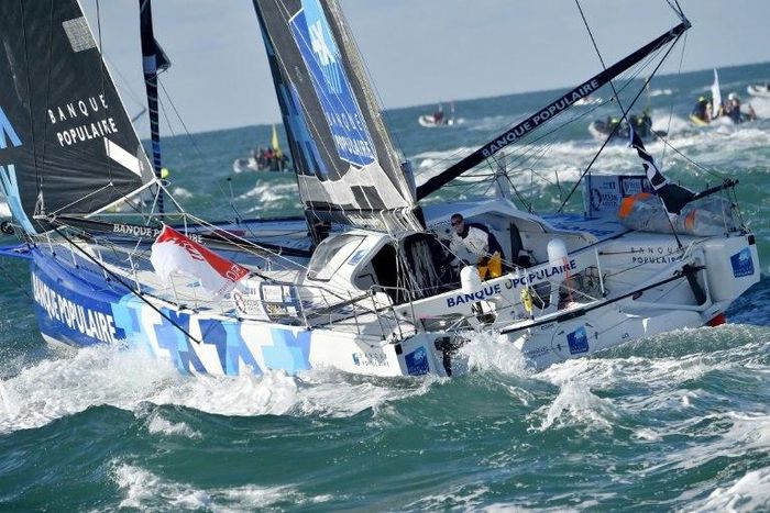 French skipper Armel Le Cleac'h holds a lead of 74.9 nautical miles over closest rival Alex Thomson as both raced towards the French coast