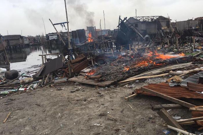 Burnt and demolished houses at Otodo Gbame