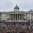 The east wing of the National Gallery on London's Trafalgar Square, where the permanent exhibition of British paintings is housed, was evacuated and closed for two hours