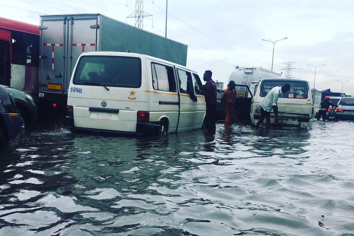 A section of the flooded Lekki-Epe expressway.