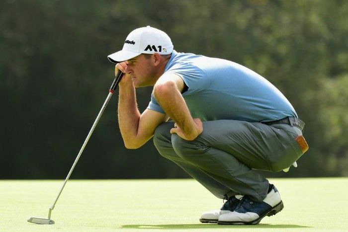 Sam Saunders lines up a putt on the 12th hole during the first round at the Genesis Open at Riviera Country Club on February 16, 2017 in Pacific Palisades, California