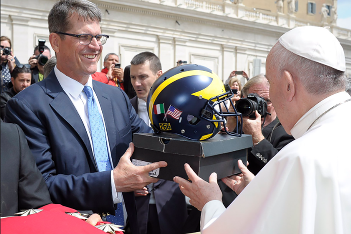 Jim Harbaugh and Pope Francis.
