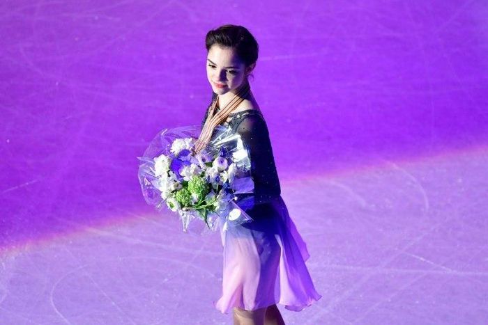Gold medallist Evgenia Medvedeva of Russia celebrates after the woman's Free Skating event at the ISU World Figure Skating Championships in Helsinki, Finland on March 31, 2017
