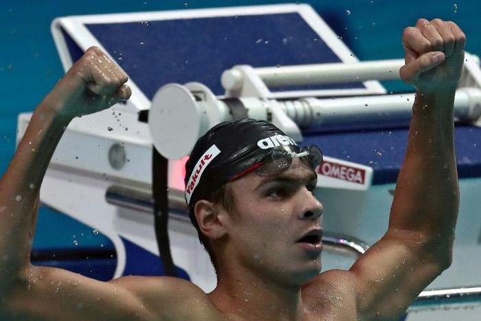 Russia's Evgeny Rylov reacts after winning the men's 200m backstroke final on July 28, 2017