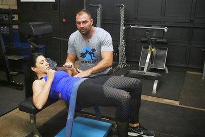 Rubber band fitness exercise.