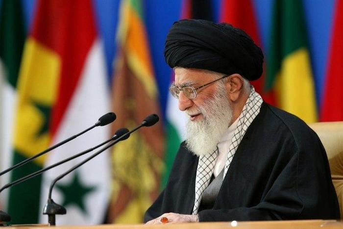This handout photo provided by the official website of the Center for Preserving and Publishing the Works of Iran's supreme leader, Ayatollah Ali Khamenei, on February 21, 2017 shows him attending the sixth international conference in support of Palest...
