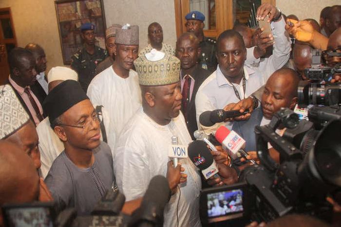 Chairman of the Nigeria Governors' Forum and Governor of Zamfara state, Abdulaziz Yari speaking to newsmen (Ships & Ports)
