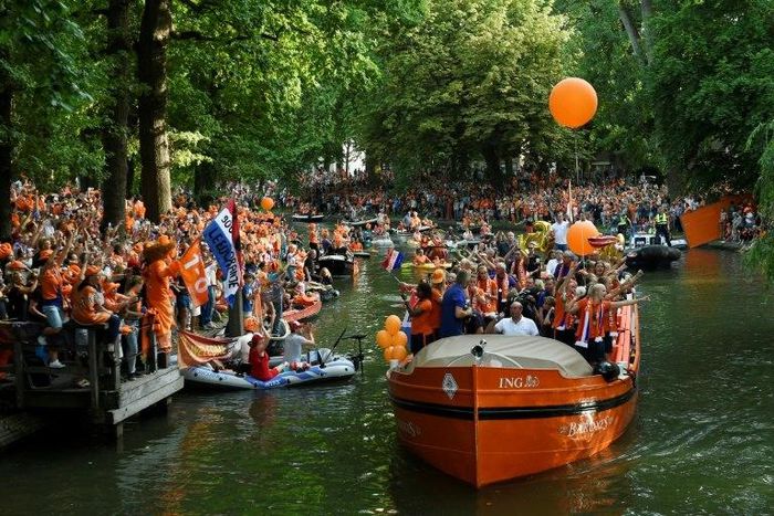 The Dutch women's football team celebrate their Euro victory in Utrecht on August 7, 2017