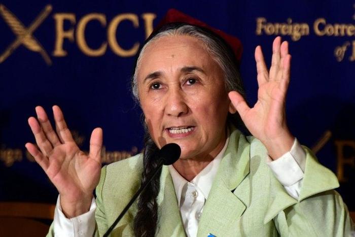 Exiled Uyghur democracy leader Rebiya Kadeer speaks about alleged atrocities by Chinese authorities against ethnic Uyghurs in Xinjiang, at a press conference in Tokyo on October 19, 2015