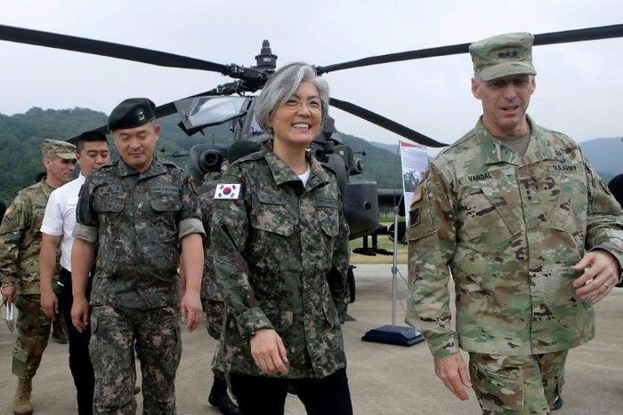 South Korea's Foreign Minister Kang Kyung-Wha (centre) says she is open to talks with her North Korean counterpart