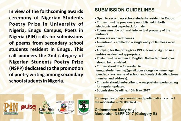Nigerian Student Poetry Prize 2017- category B calls for submission