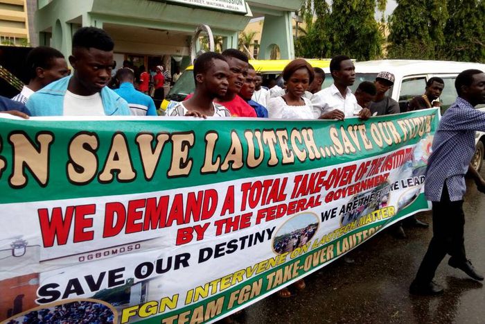 Students of LAUTECH engage in a peaceful protest at the National Universities Commission (NUC) in Abuja