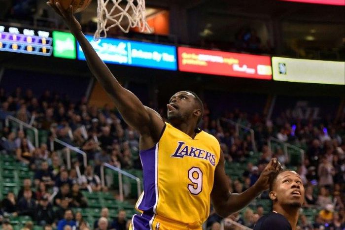 Luol Deng of the Los Angeles Lakers, seen in action during a NBA game in Salt Lake City, Utah, in October 2016
