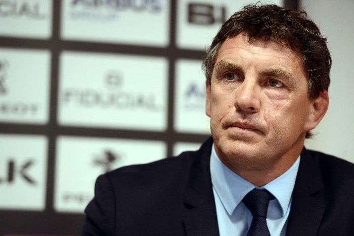 Former Toulouse player Didier Lacroix looks on during a press conference announcing Lacroix as the Stade Toulousain Rugby president on May 30, 2017