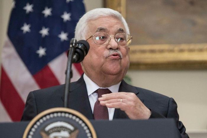 Palestinian president Mahmud Abbas makes a statement with US President Donald Trump in the Roosevelt Room at the White House in Washington, DC, on May 3, 2017